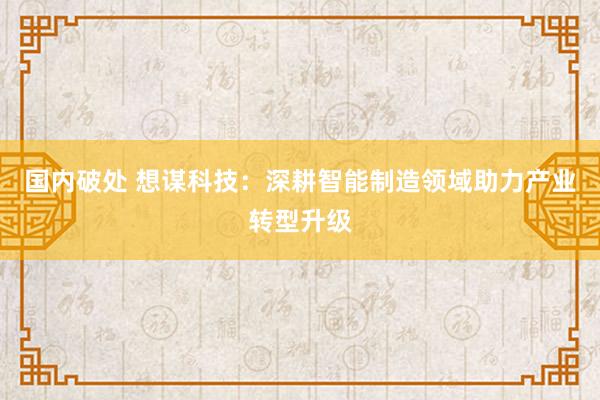 国内破处 想谋科技：深耕智能制造领域助力产业转型升级